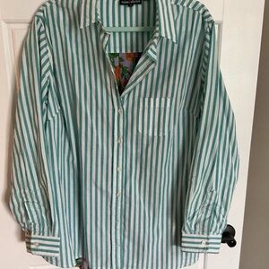 Tolani Teal and White Striped Top